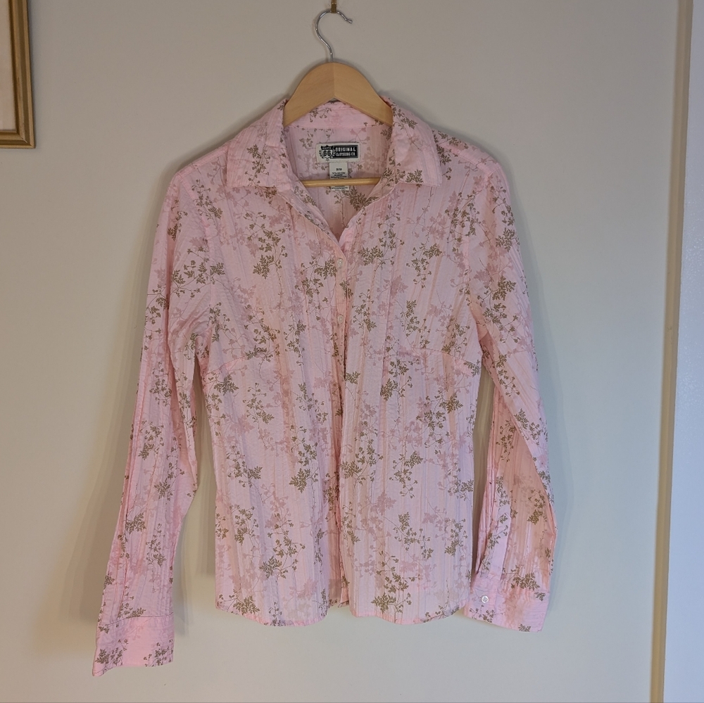 💐Y2K Route 66 Pink Floral Button Up Shirt Medium 💐3 For $20💐